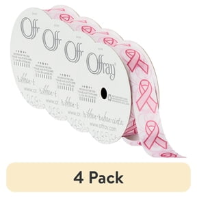 (4 pack) Offray Ribbon, Pink 7/8 inch Breast Cancer Awareness Satin Ribbon, 9 feet