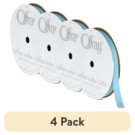(4 pack) Offray Ribbon, Powder Blue 3/8 inch Grosgrain Polyester Ribbon, 18 feet