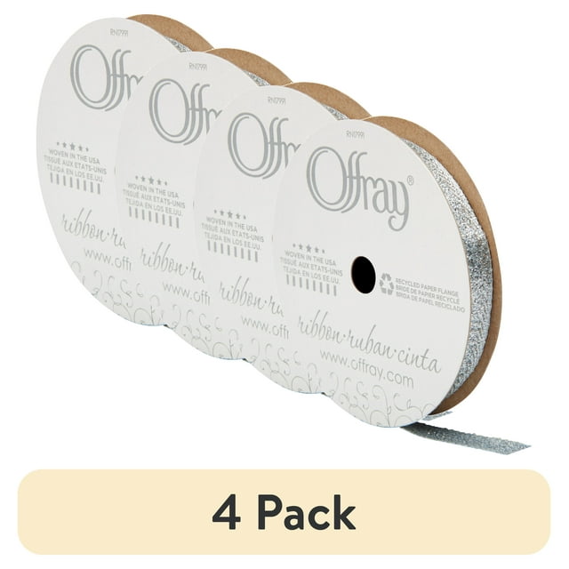 (4 pack) Offray Ribbon, Powder Blue 3/8 inch Metallic Ribbon, 9 feet ...