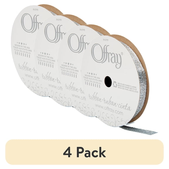 (4 pack) Offray Ribbon, Powder Blue 3/8 inch Metallic Ribbon, 9 feet