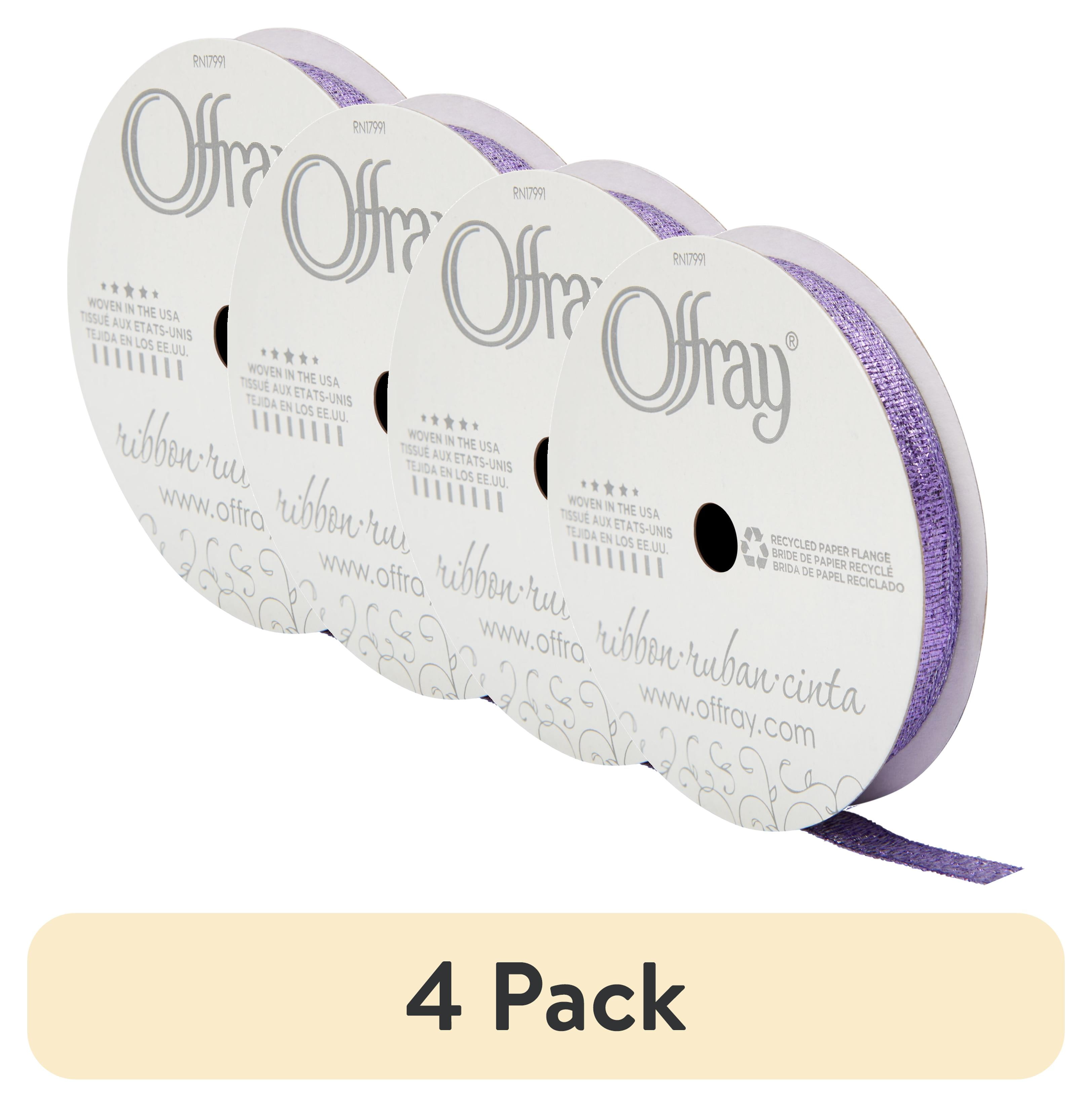 (4 pack) Offray Ribbon, Purple 3/8 inch Galena Metallic Ribbon for Wedding, Crafts, and Gifting, 9 feet, 1 Each