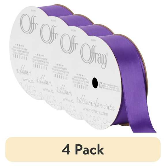 (4 pack) Offray Ribbon Purple Polyester Ribbon, 3.25" x 0.87"