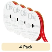 (4 pack) Offray Ribbon, Red 3/8 inch Center Stitch Grosgrain Ribbon for Sewing, Crafts, and Gifting, 12 feet, 1 Each