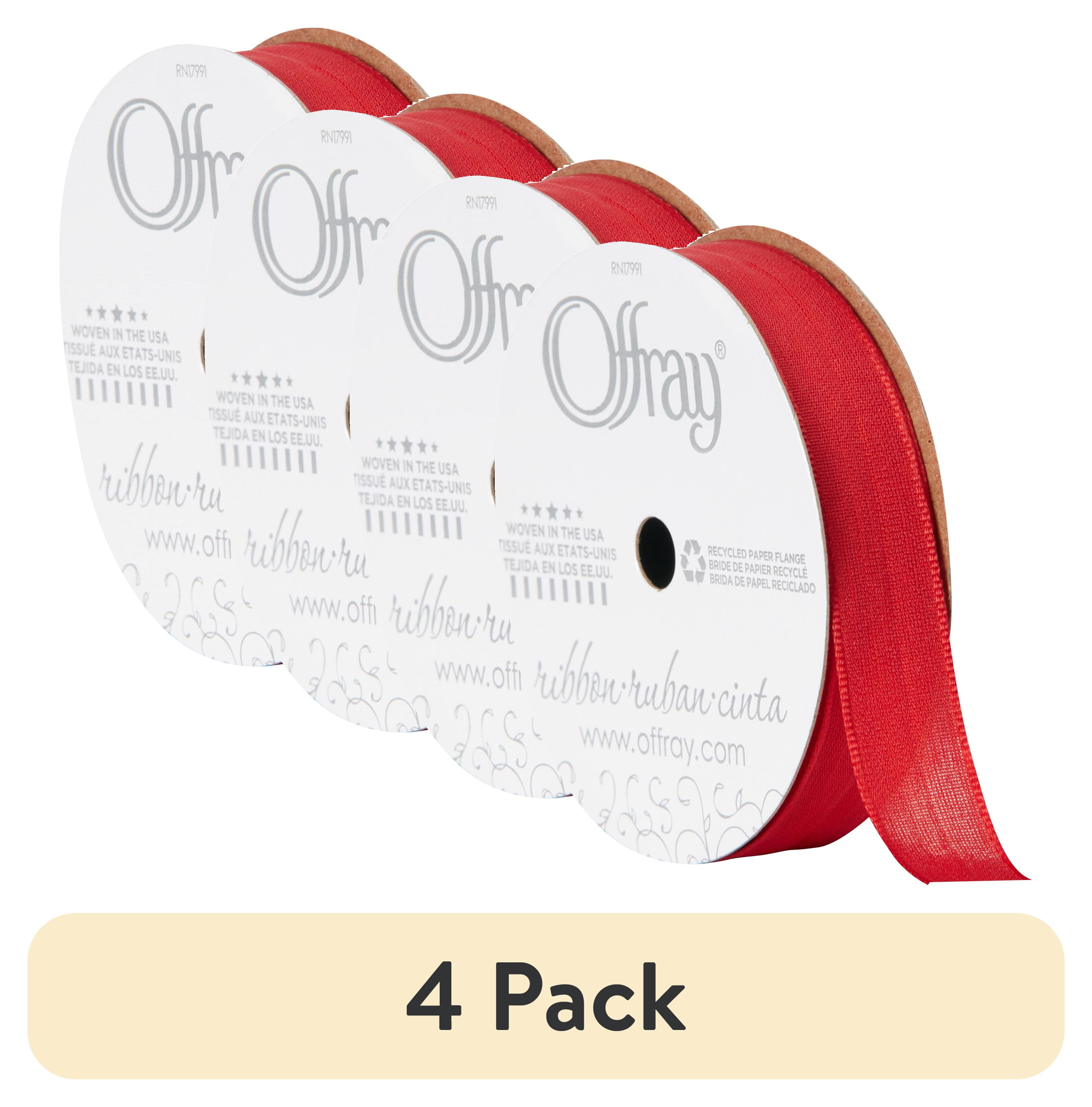 (4 pack) Offray Ribbon, Red 5/8 inch Woven Ribbon, 12 feet