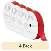(4 pack) Offray Ribbon, Red 5/8 inch Woven Ribbon, 12 feet