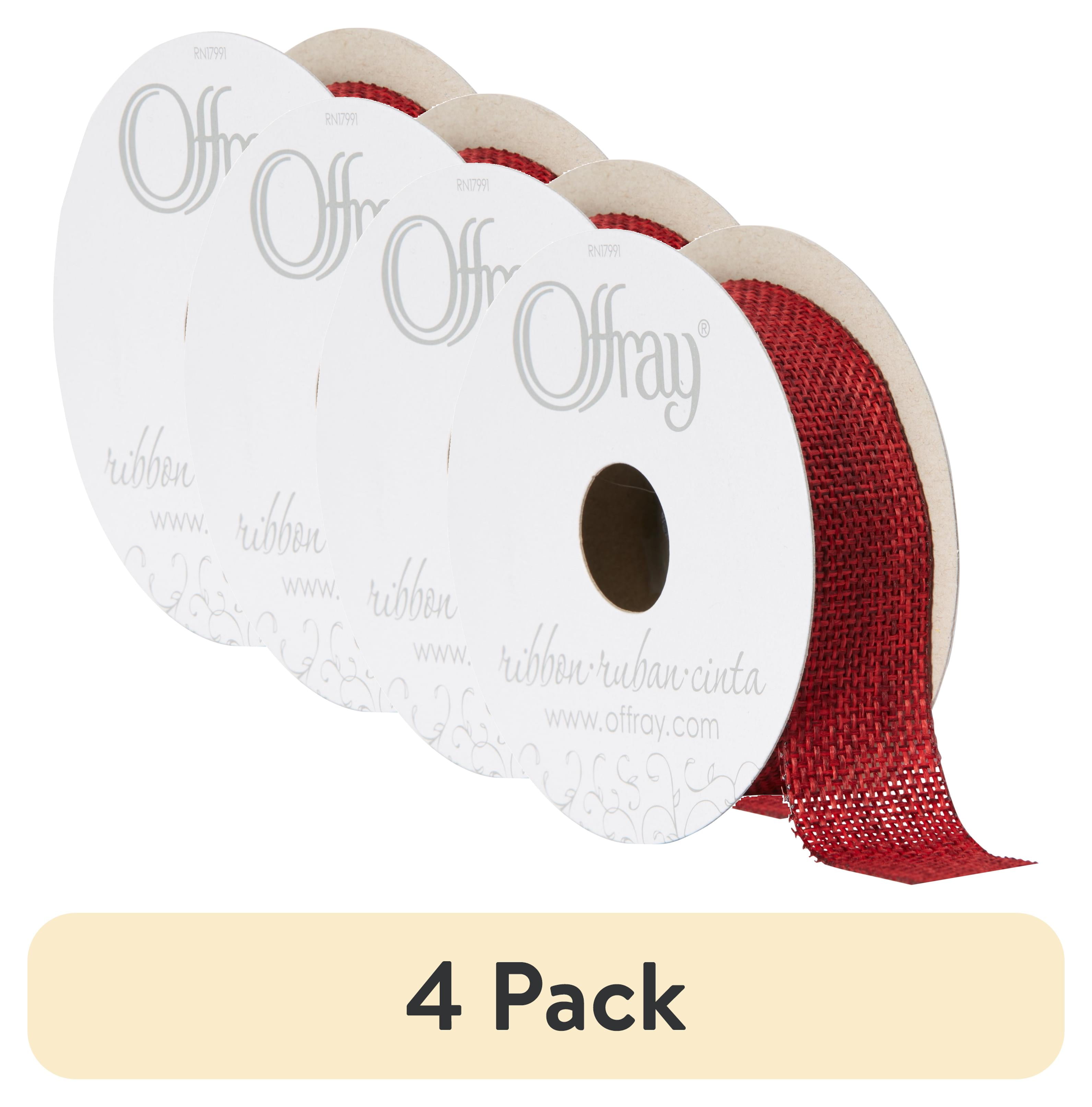 (4 pack) Offray Ribbon, Red 7/8 inch Woven Burlap Woven Ribbon for Crafts, Gifting, and Wedding, 9 feet, 1 Each