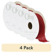 (4 pack) Offray Ribbon, Red 7/8 inch Woven Burlap Woven Ribbon for Crafts, Gifting, and Wedding, 9 feet, 1 Each