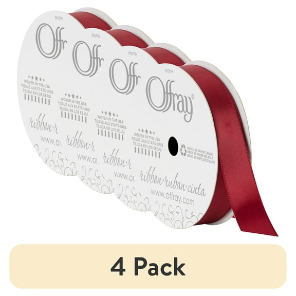 (4 pack) Offray Ribbon, Red Wine 5/8 inch Single Face Satin Polyester Ribbon, 18 feet