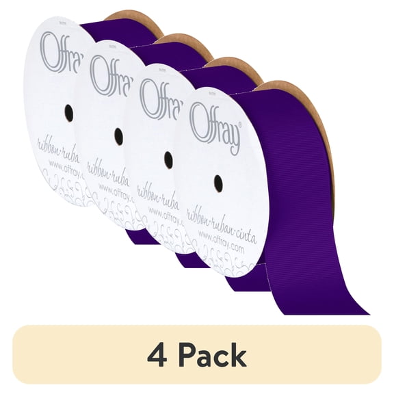 (4 pack) Offray Ribbon, Regal Purple 1 1/2 inch Grosgrain Polyester Ribbon, 12 feet