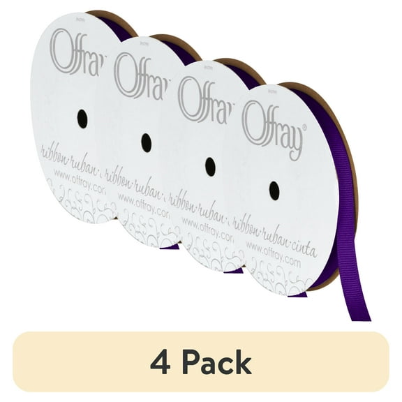 (4 pack) Offray Ribbon, Regal Purple 3/8 inch Grosgrain Polyester Ribbon, 18 feet