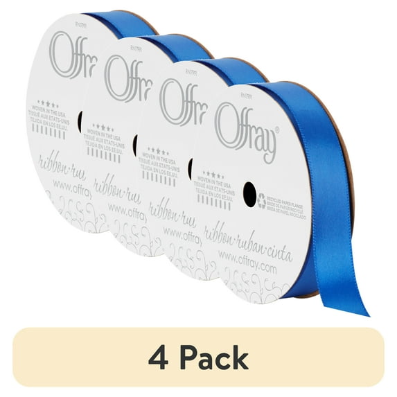(4 pack) Offray Ribbon, Royal Blue 5/8 inch Single Face Satin Polyester Ribbon, 18 feet