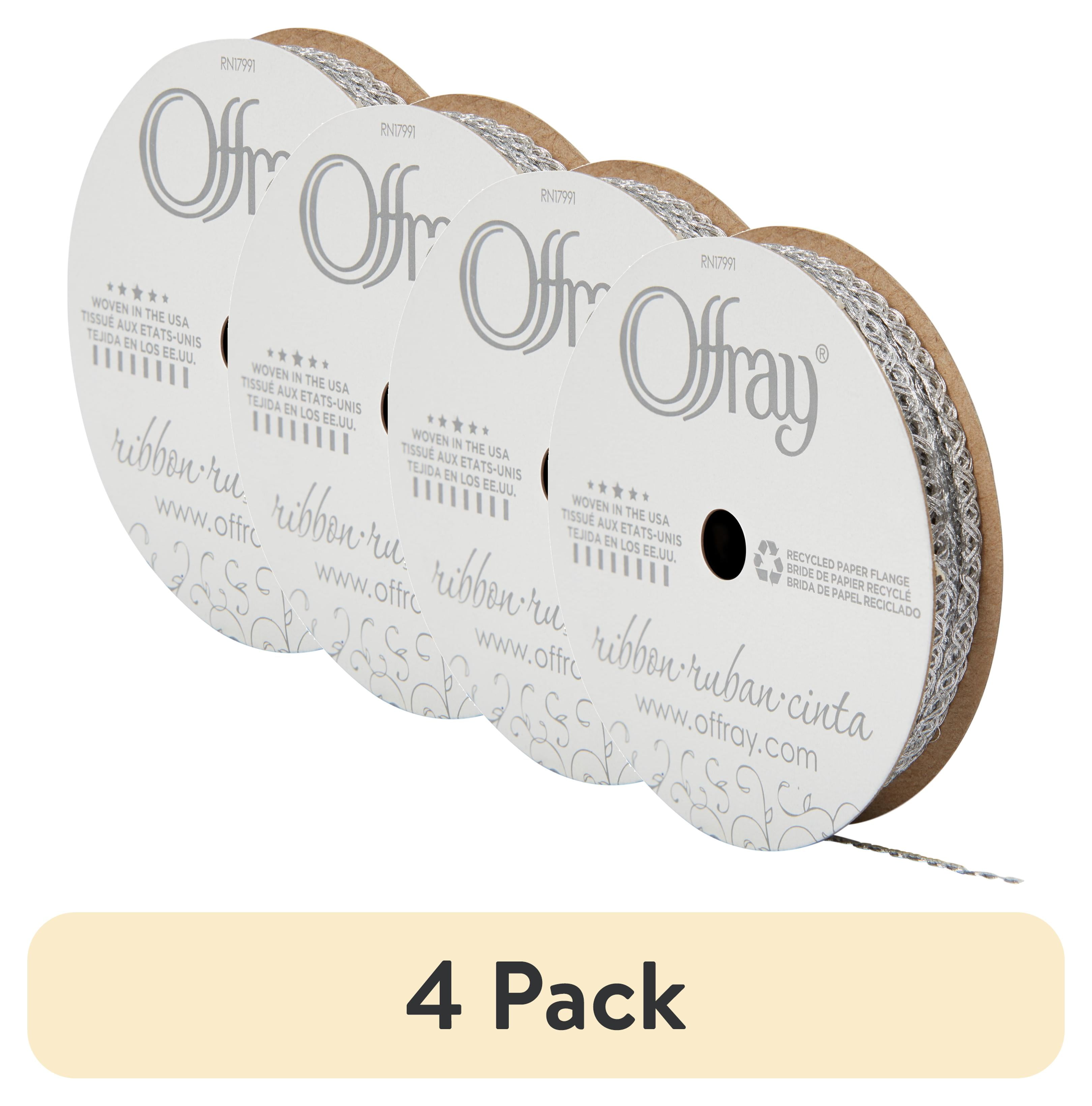 (4 pack) Offray Ribbon, Silver 1/8 inch Metallic Ribbon for Wedding, Crafts, and Gifting, 12 feet, 1 Each