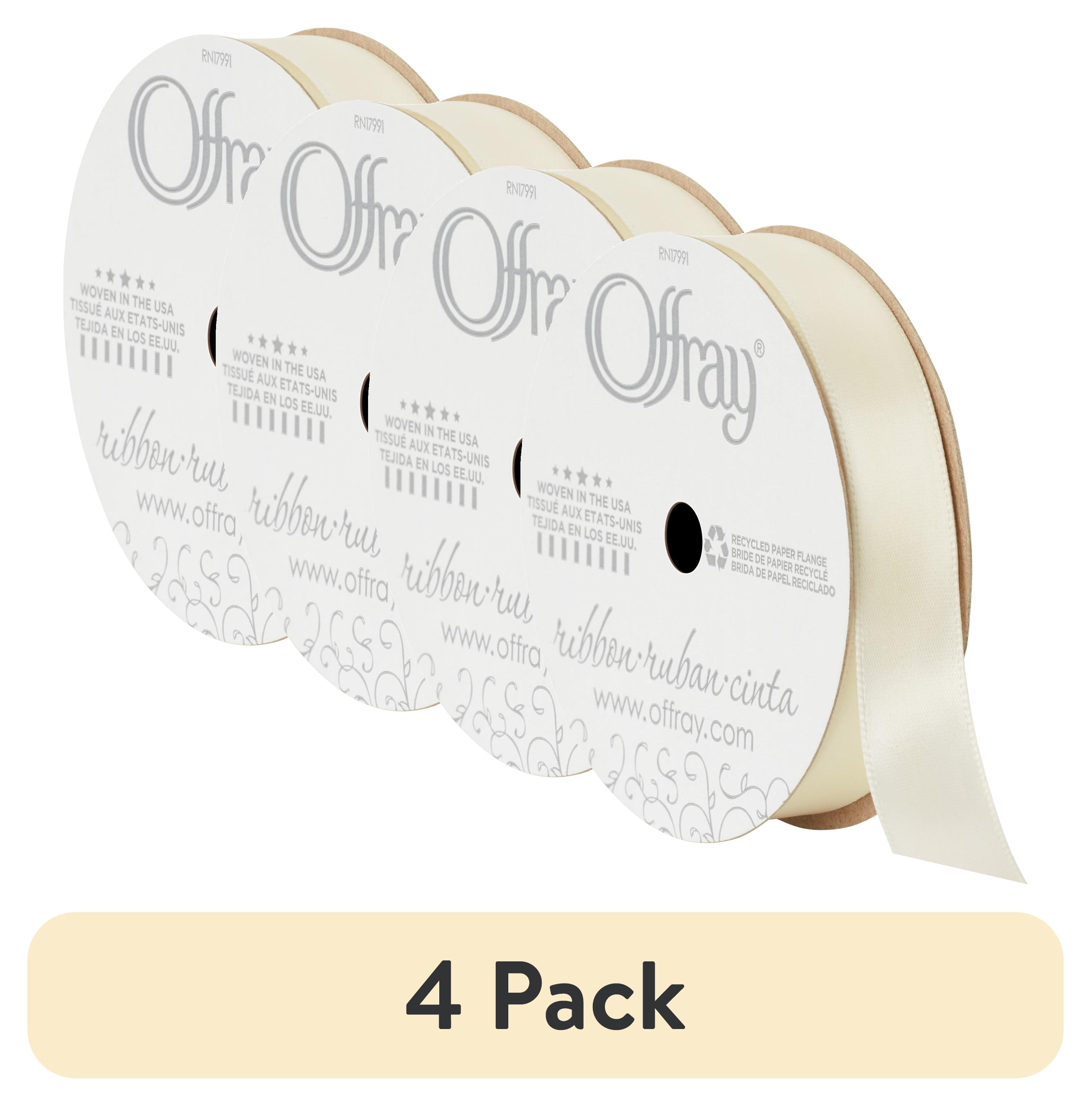 (4 pack) Offray Ribbon, Single Face Satin Ribbon, Antique White, 5/8" x 18 feet, Polyester Ribbon, 1 Each