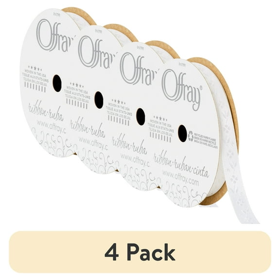 (4 pack) Offray Ribbon, White 3/8 inch Satin Ribbon, 9 feet