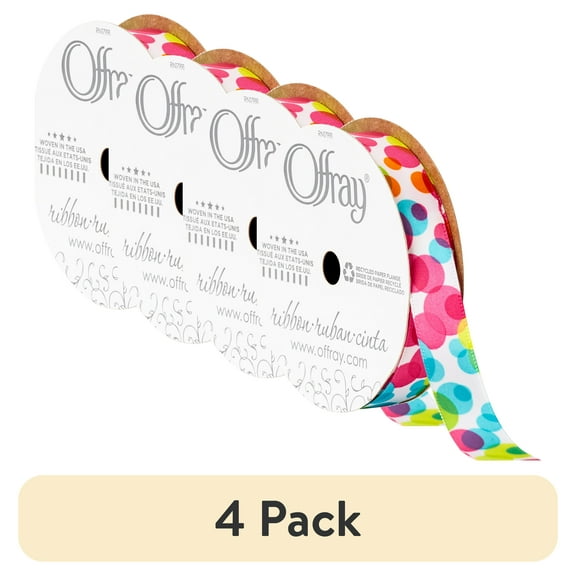 (4 pack) Offray Ribbon, White 5/8 inch Dots Satin Ribbon for Sewing, Crafts, and Gifting, ,9 feet, 1 Each