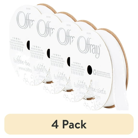 (4 pack) Offray Ribbon, White 7/8 inch Satin Ribbon, 9 feet