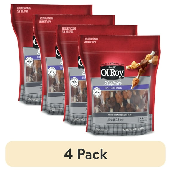 (4 pack) Ol Roy 24oz Beefhide Triple Flavor Kabobs Dry Dog Chews