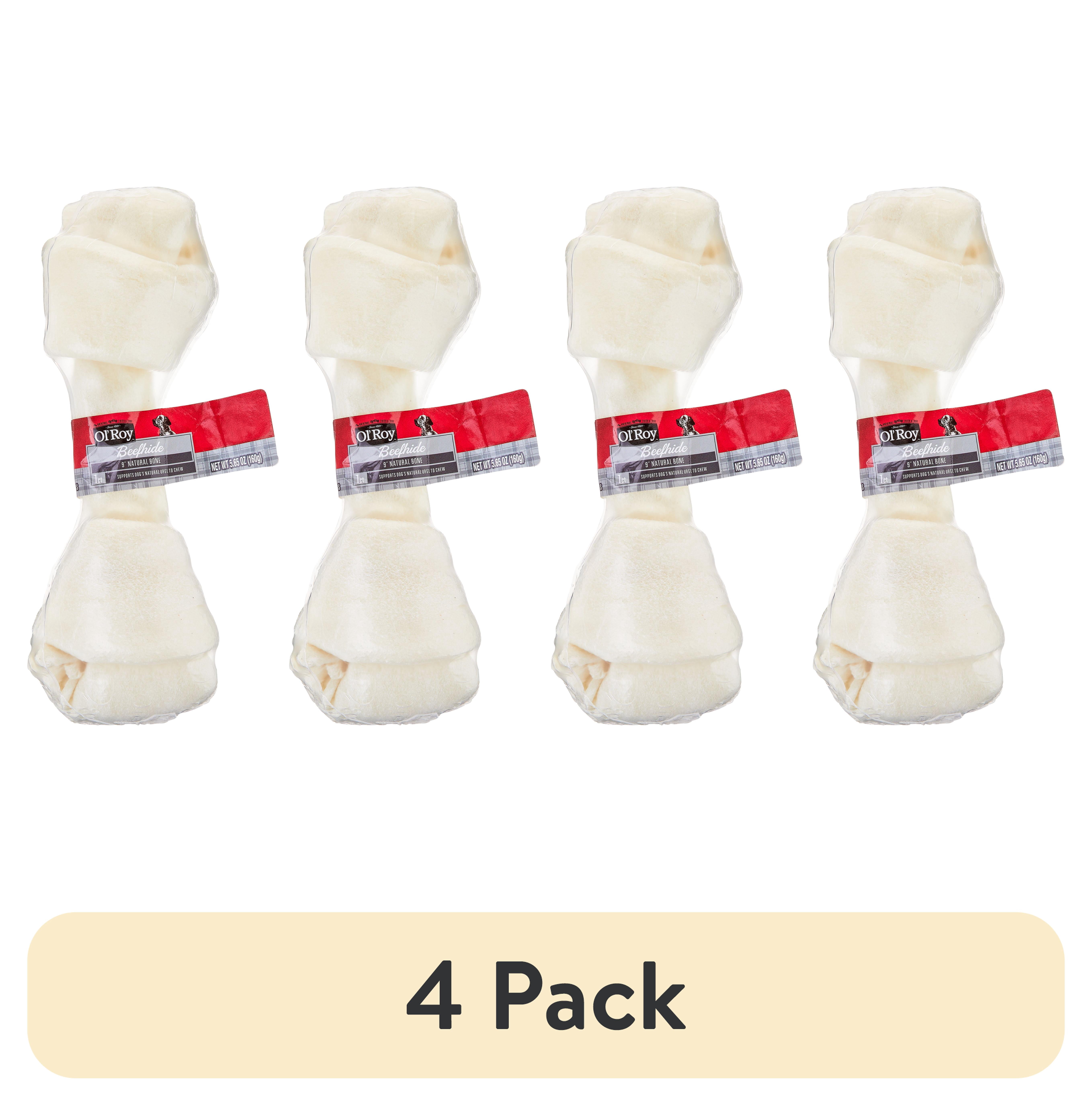 (4 pack) Ol' Roy 9" Rawhide Bone Chew for Dogs, Dry, 5.65 oz, 1 Count/Bag, Pet Treats
