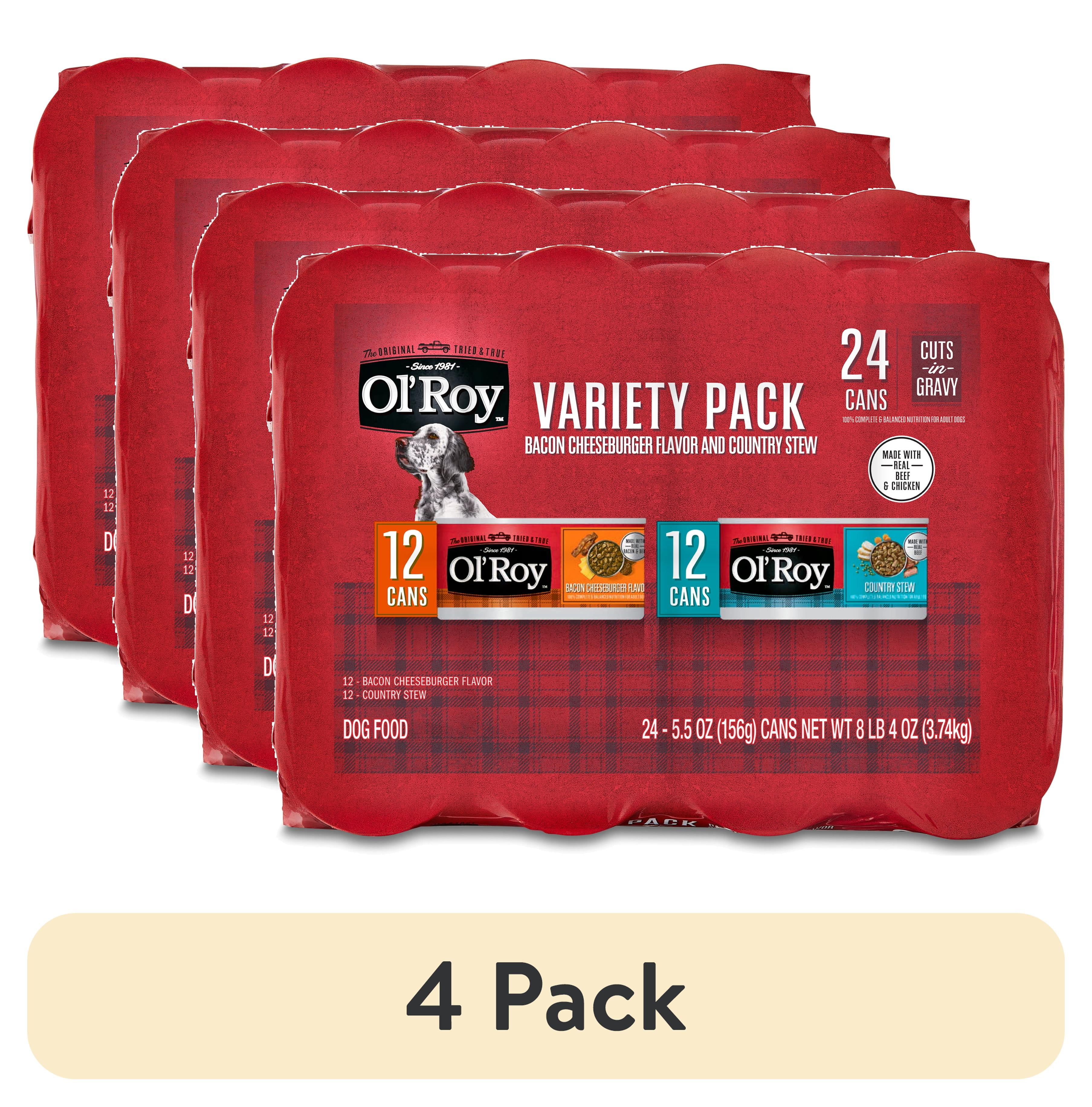(4 pack) Ol' Roy Bacon Cheeseburger Flavor & Country Stew Cuts in Gravy Wet Dog Food Variety Pack, 5.5 oz Cans (24 Pack)