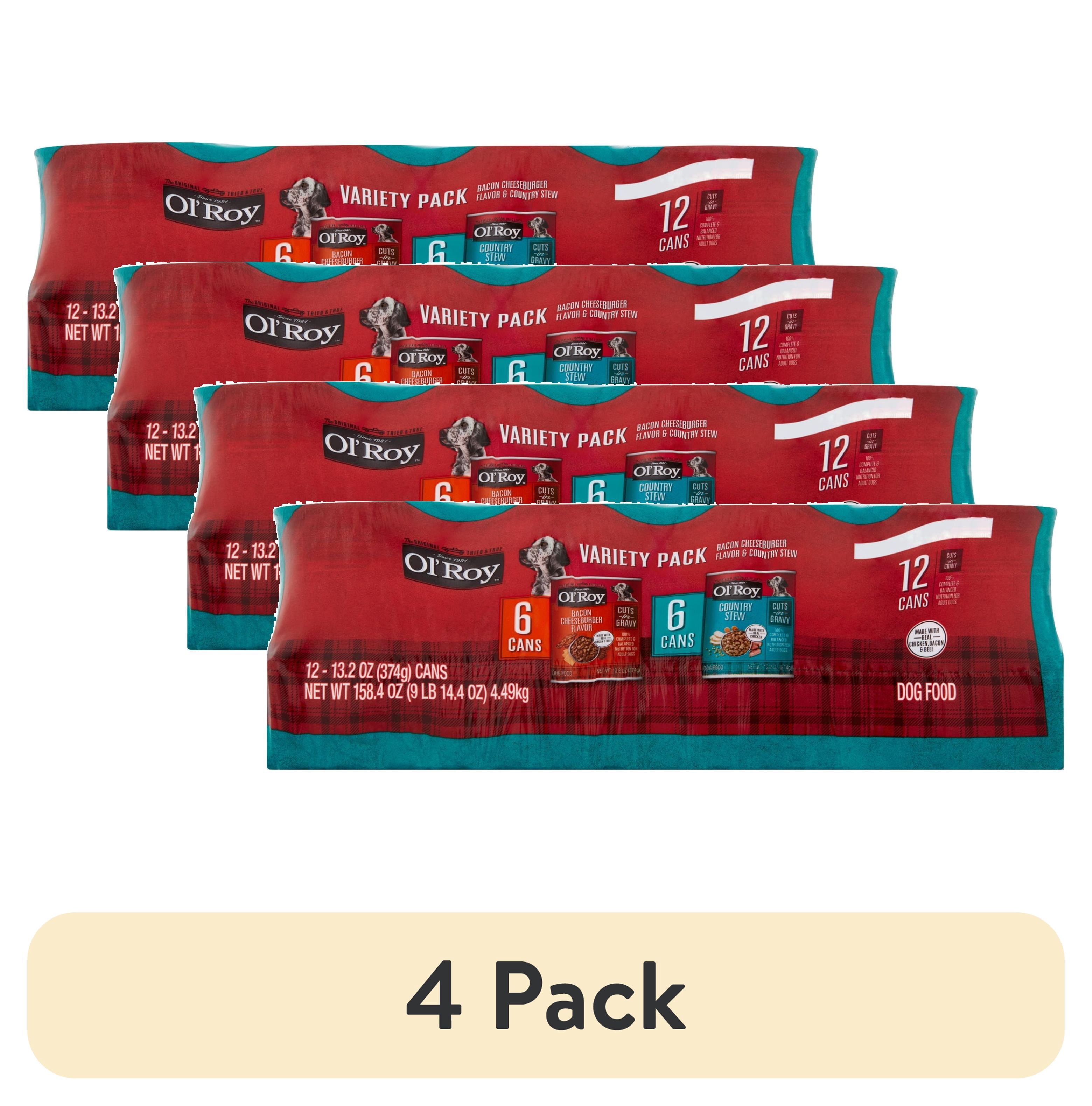 (4 pack) Ol' Roy Bacon Cheeseburger and Country Stew Cuts in Gravy Wet Dog Food Variety Pack, 13.2 oz Cans, 12 Count