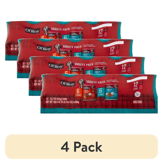(4 pack) Ol' Roy Bacon Cheeseburger and Country Stew Cuts in Gravy Wet Dog Food Variety Pack, 13.2 oz Cans, 12 Pack