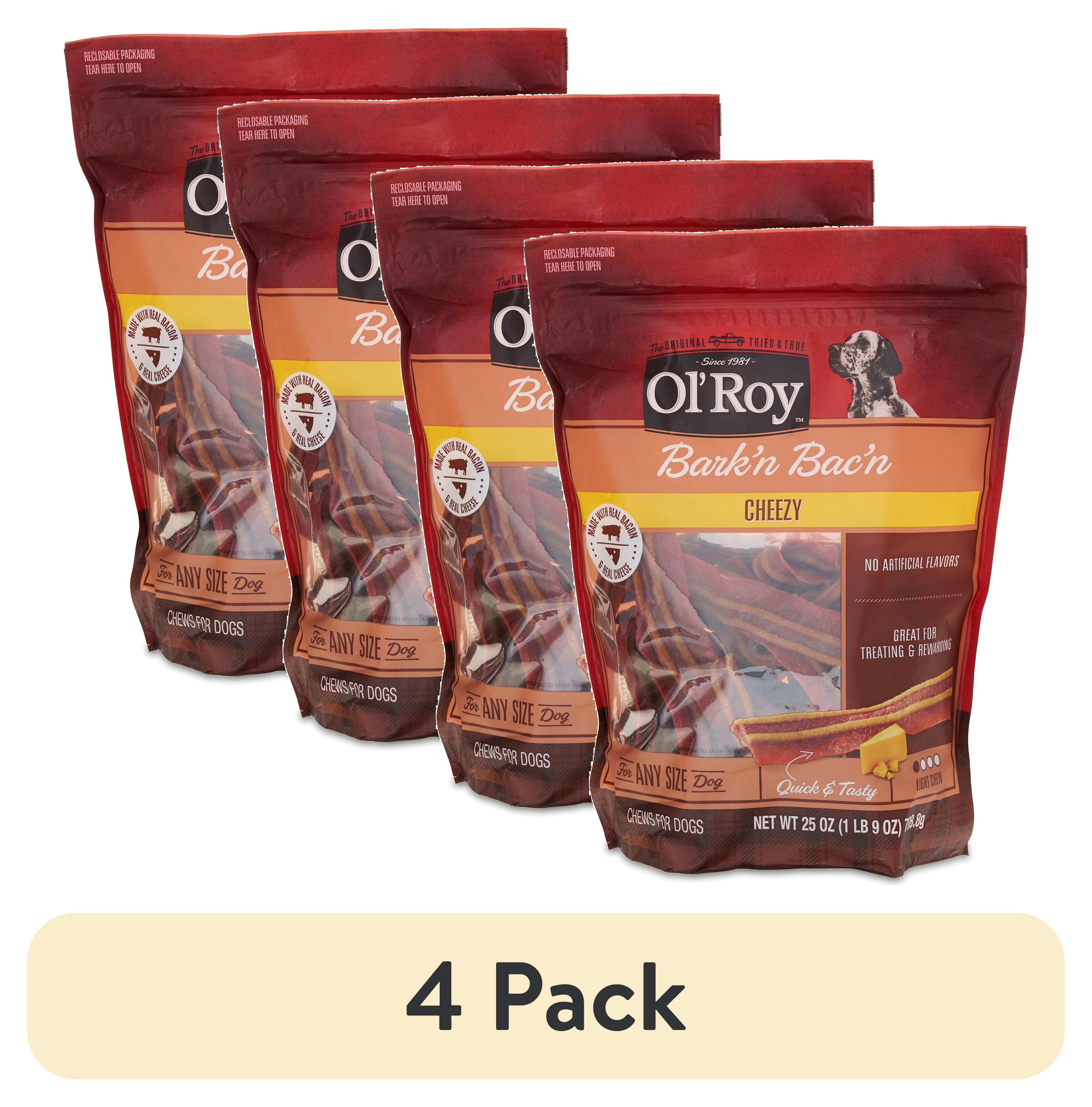(4 pack) Ol' Roy Bark'n Bac'n Dog Treats, Cheezy, 25 oz