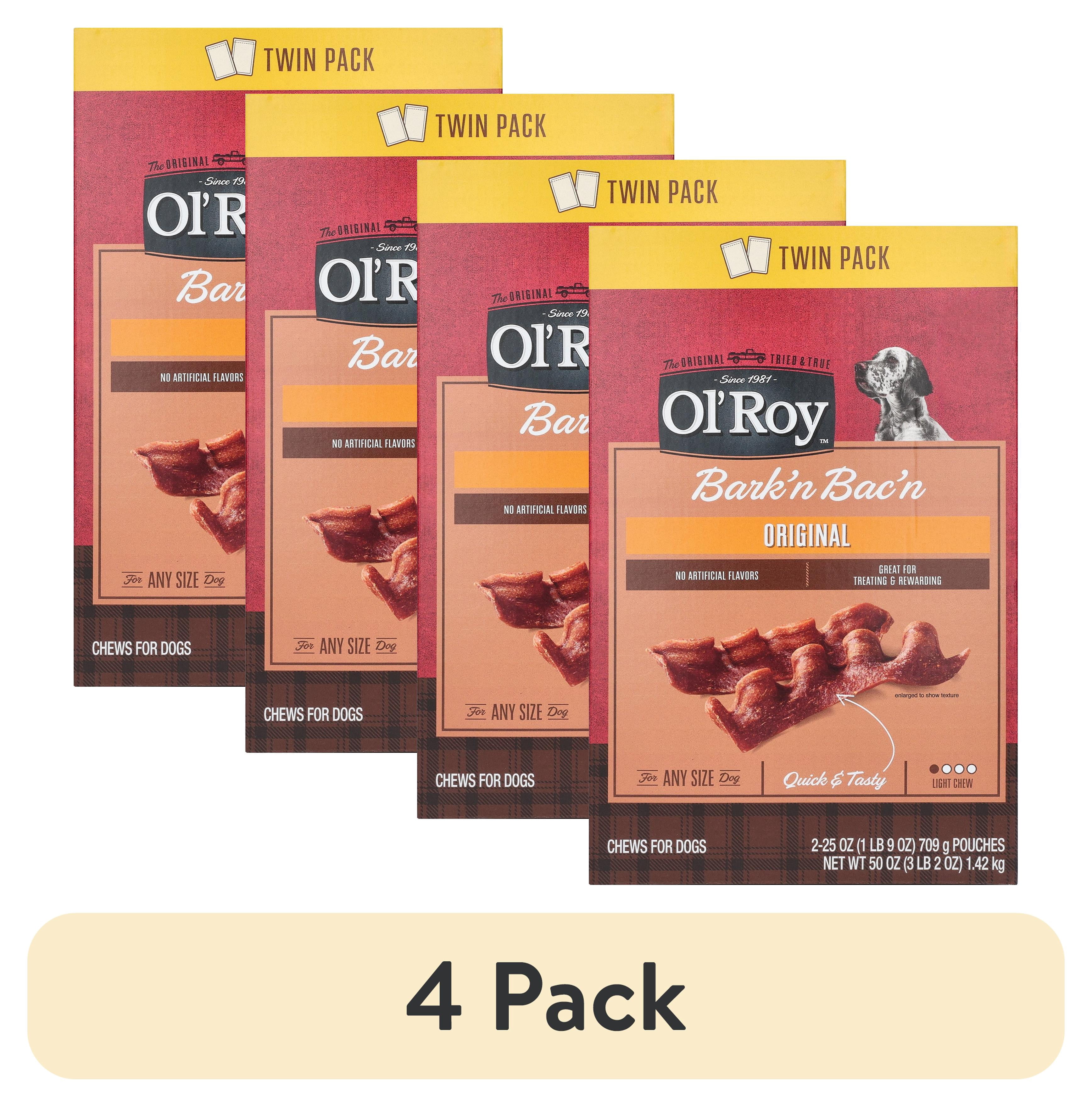 (4 pack) Ol' Roy Bark'n Bac'n Dog Treats, Original, 25 oz Pouches, Twin Pack