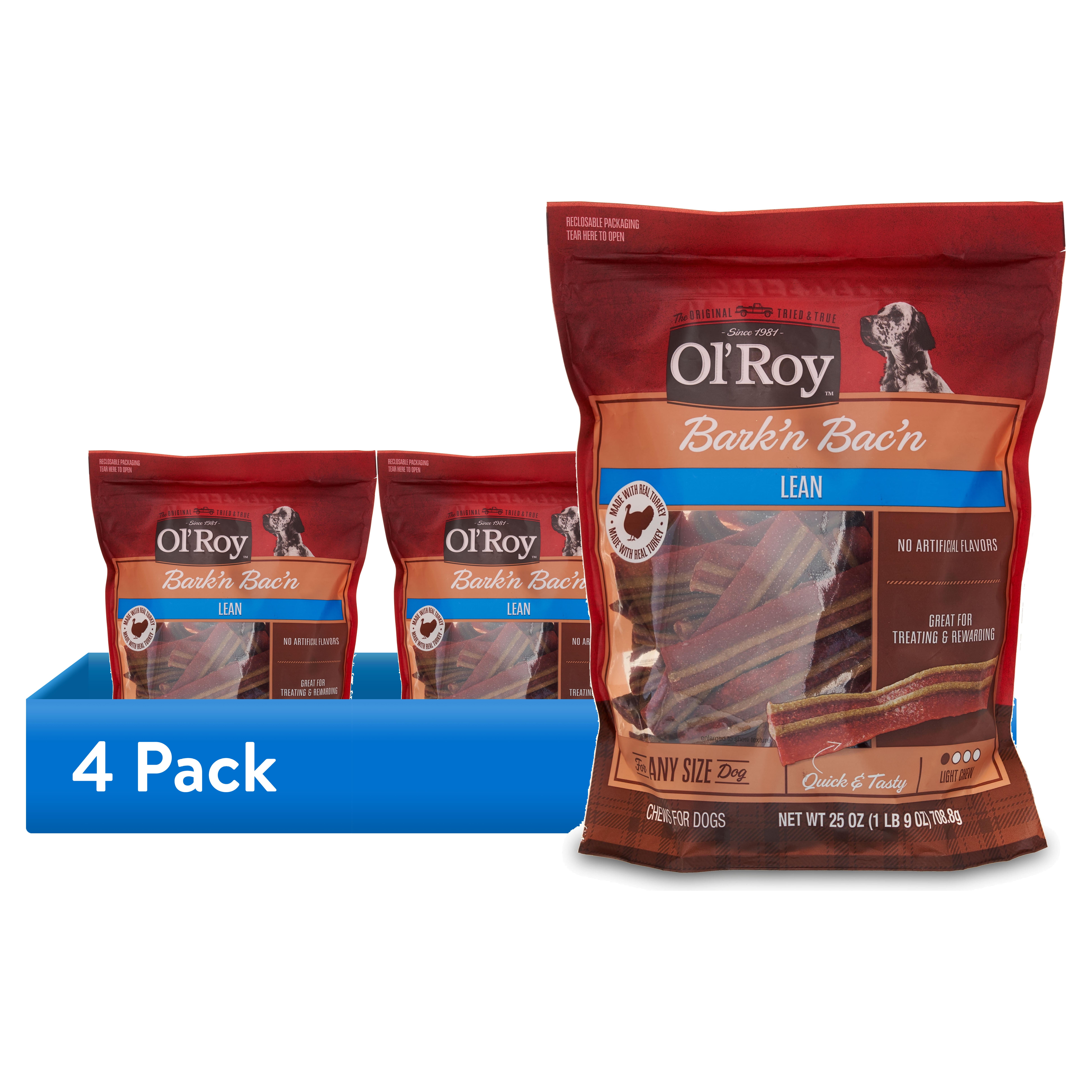 (4 pack) Ol' Roy Bark'n Bac'n Dog Treats, Lean, 25 oz