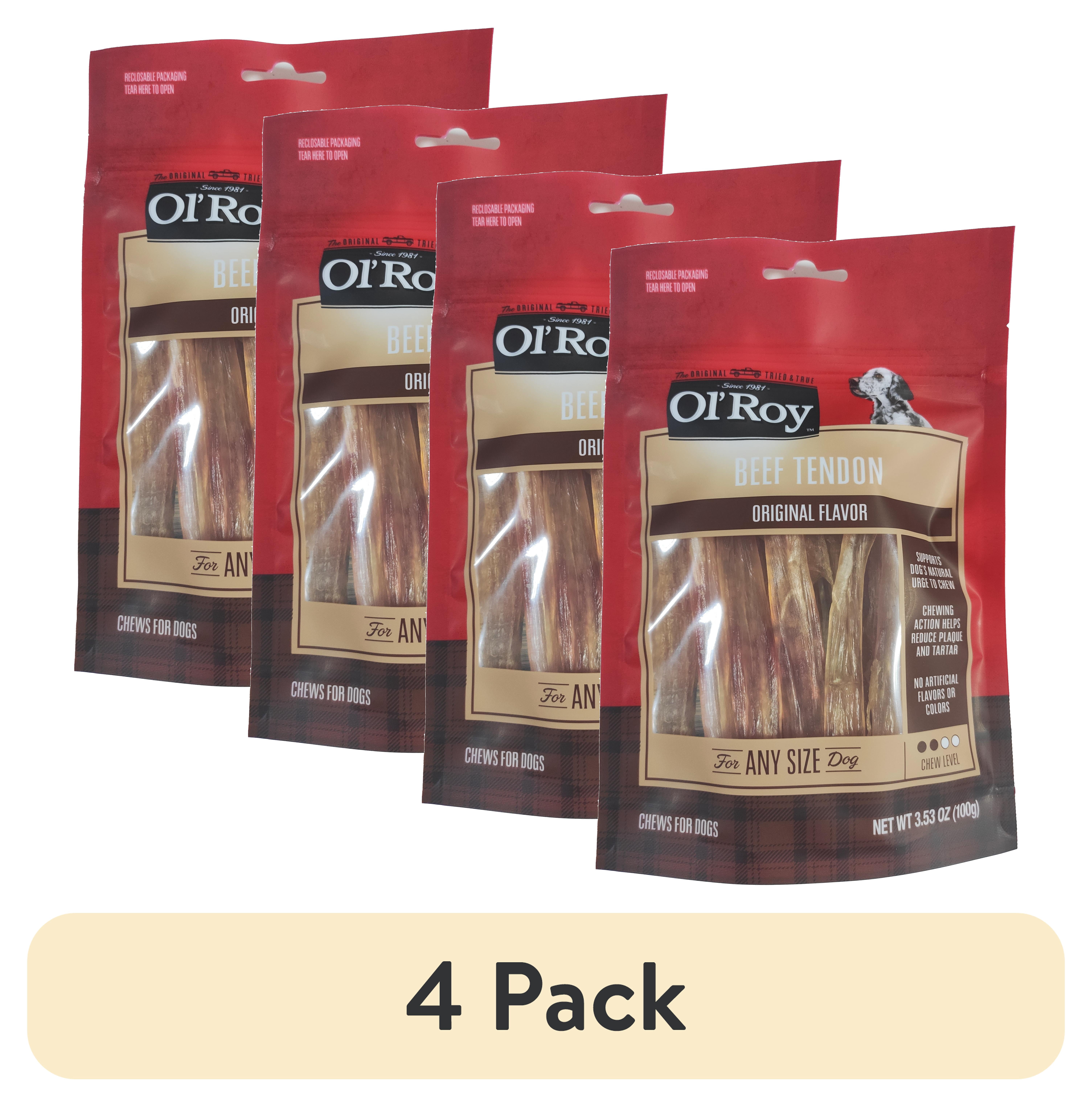 (4 pack) Ol' Roy Beef Tendon Chews for Dogs, Original Flavor, 3.53 oz Bag