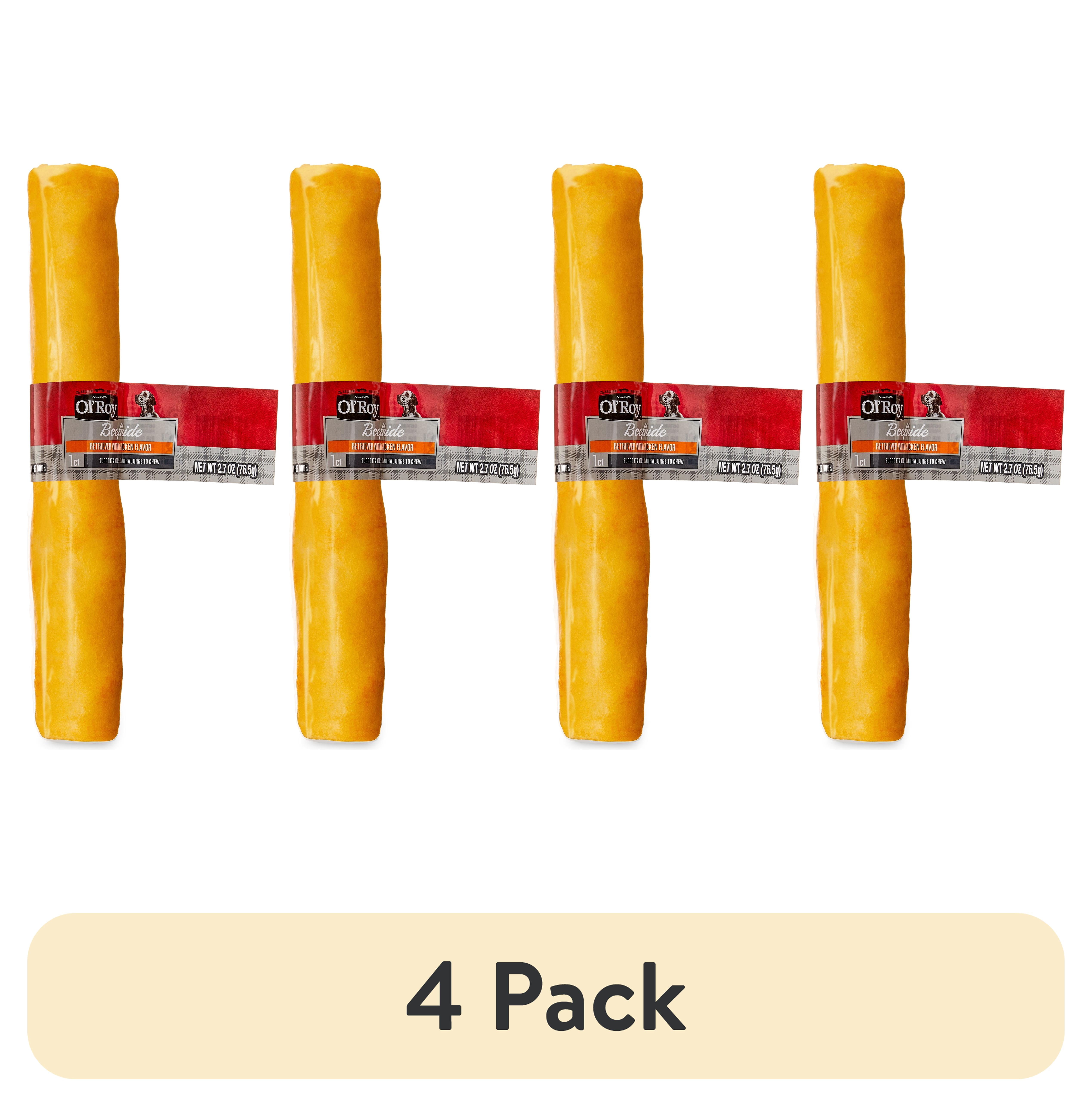 (4 pack) Ol' Roy 9 Inch Chicken Flavor Rawhide Retriever Beef Hide Chew for Dogs, 2.7 oz