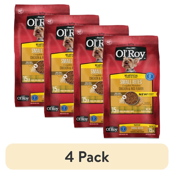 (4 pack) Ol' Roy Complete Nutrition Small Bites Dry Dog Food, Chicken & Rice Flavor, 15 lb Bag