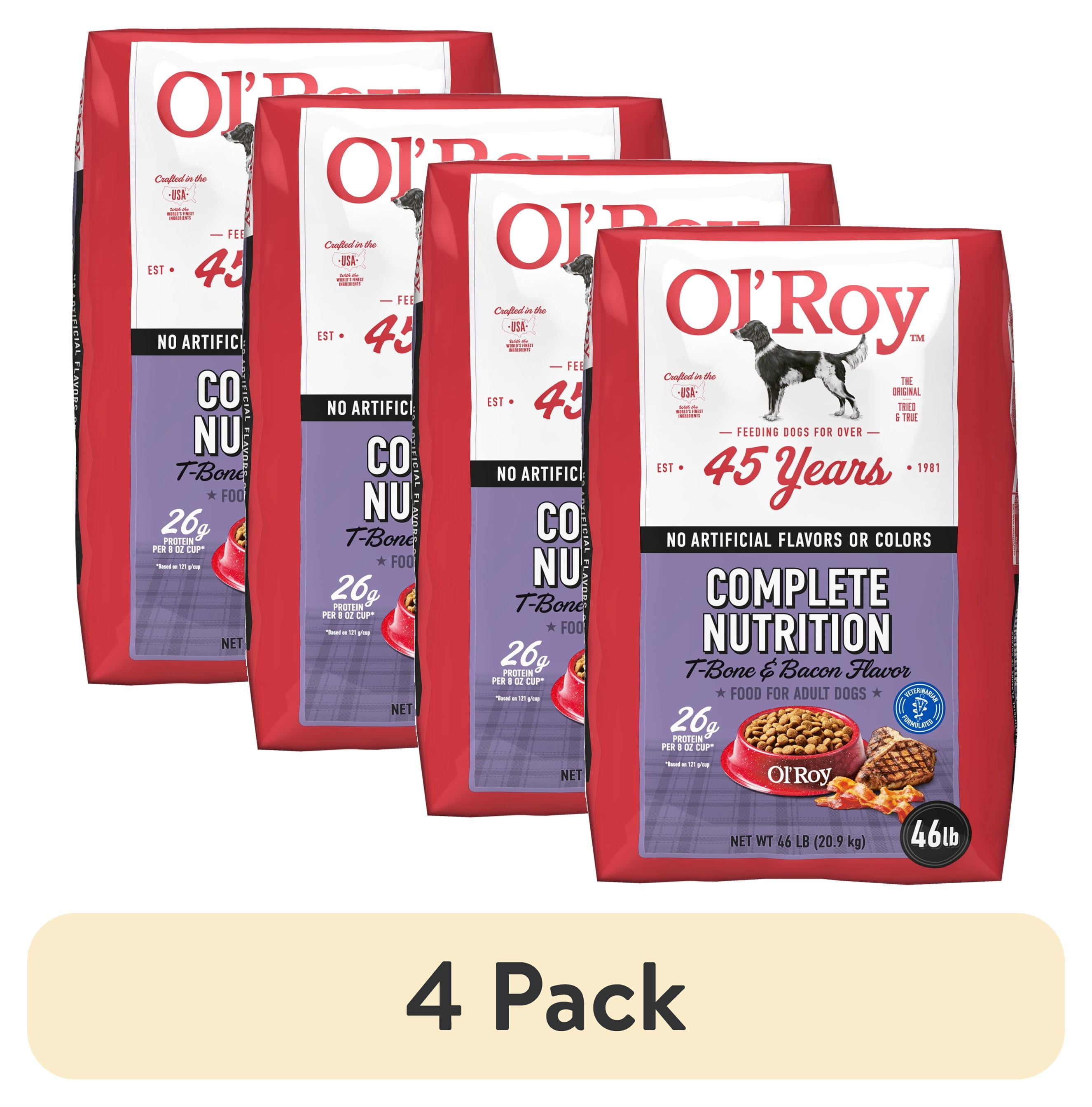 (4 pack) Ol' Roy Complete Nutrition T-Bone and Bacon Flavor Dry Dog Food, 46 lb Bag