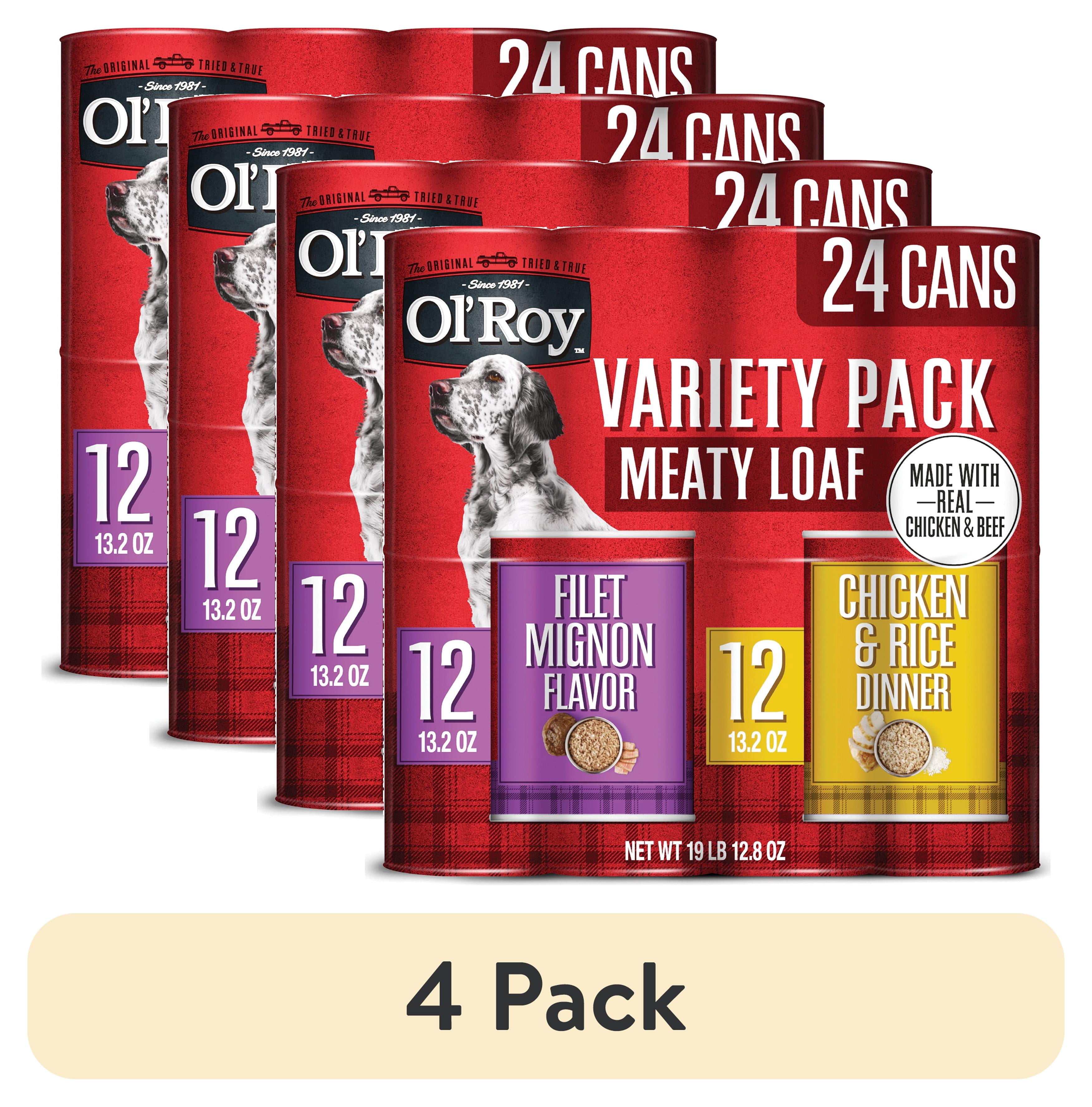 (4 pack) Ol' Roy Filet Mignon Flavor and Chicken and Rice Flavor Wet Dog Food Variety Pack, 13.2 oz Cans, 24 Pack