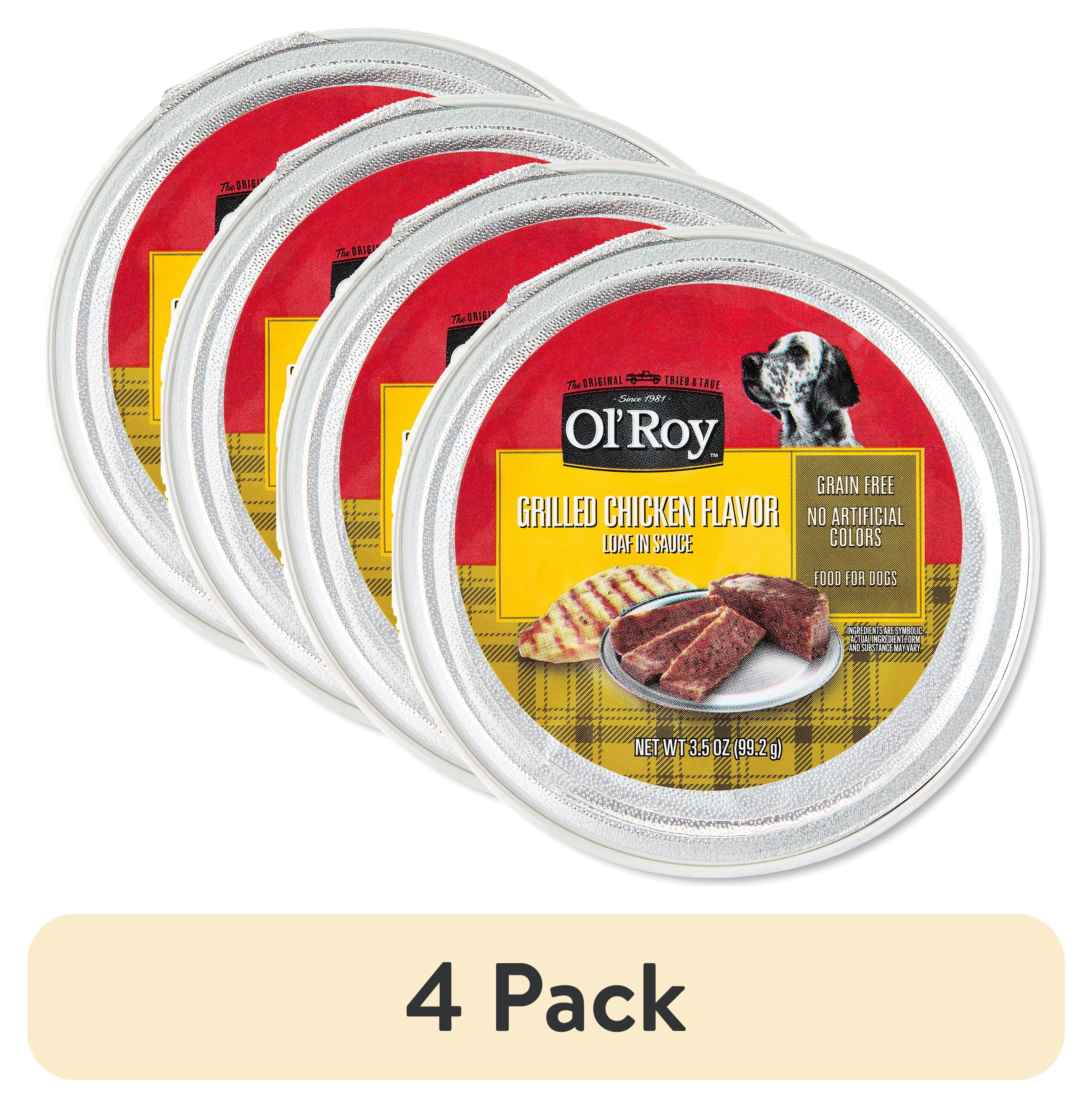 (4 pack) Ol' Roy Grilled Grain-Free Chicken Flavor Wet Dog Food, 3.5 oz Cup
