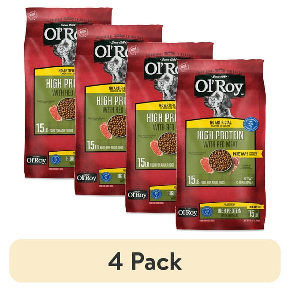 (4 pack) Ol' Roy High Protein with Red Meat Dry Dog Food, 15 lb Bag