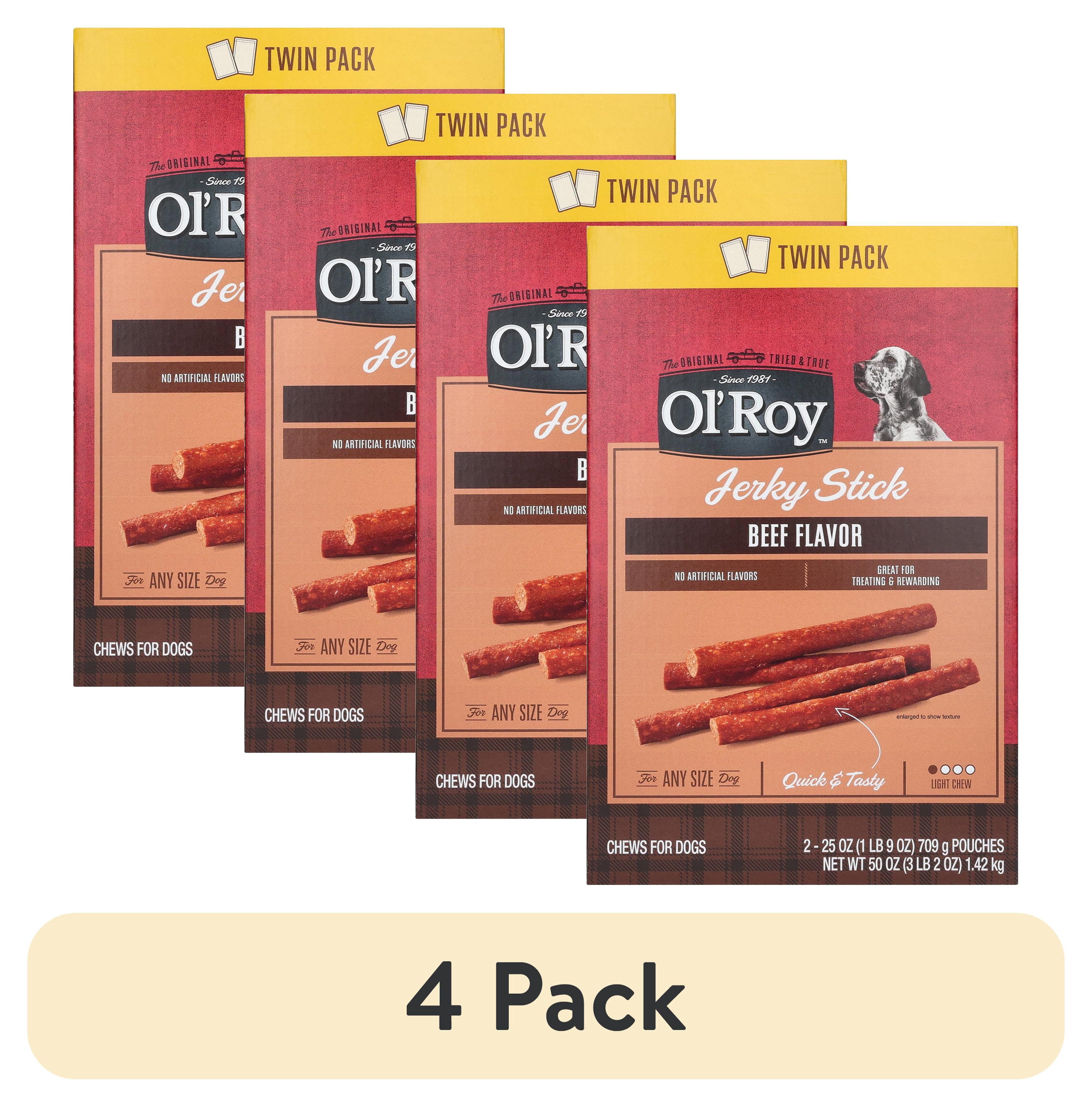 (4 pack) Ol' Roy Jerky Stick Dog Treats, Beef, 25 oz Pouches, Twin Pack