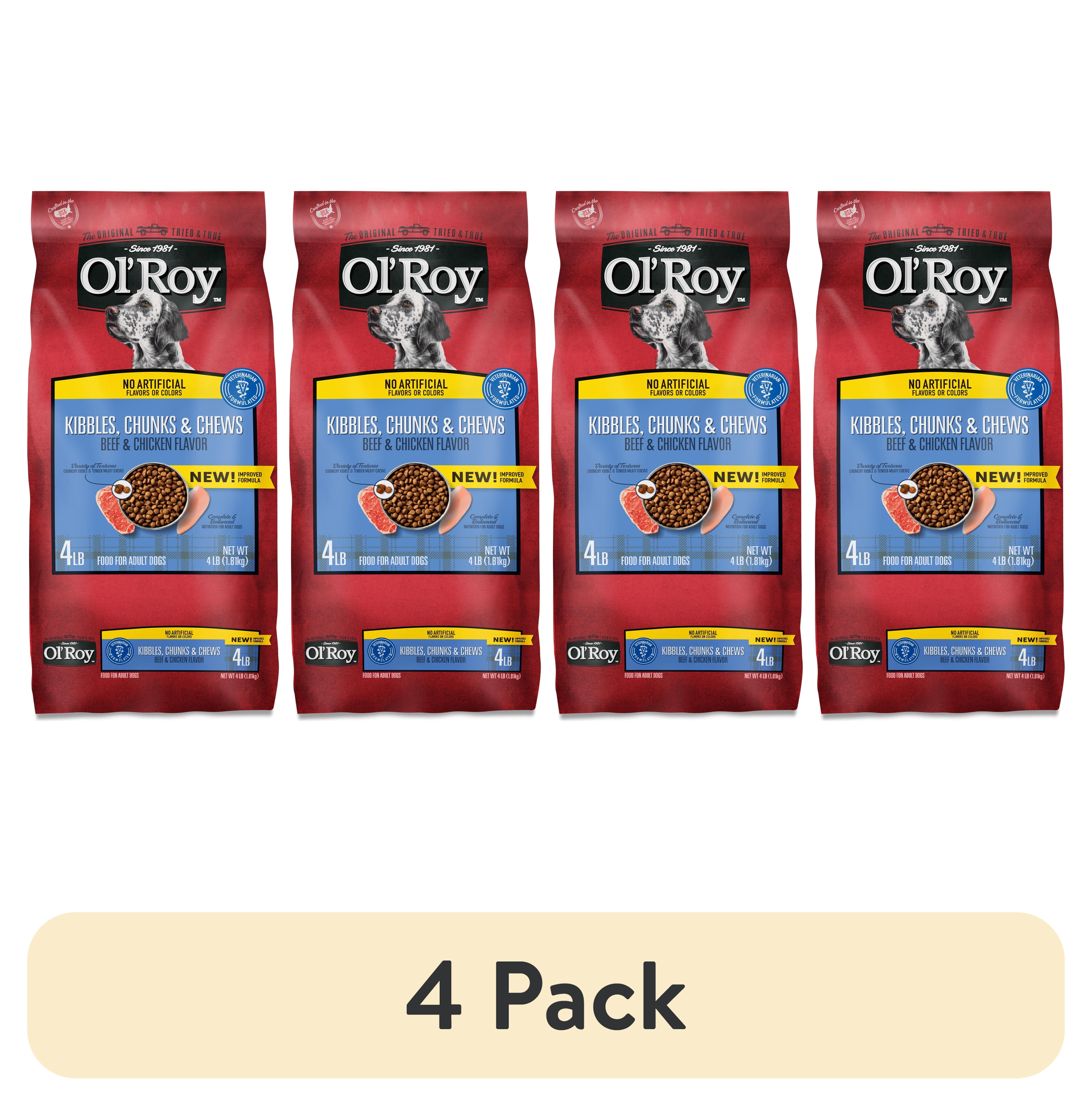 (4 pack) Ol' Roy Kibbles, Chunks and Chews Beef and Chicken Flavor Dry Dog Food, 4 lb Bag