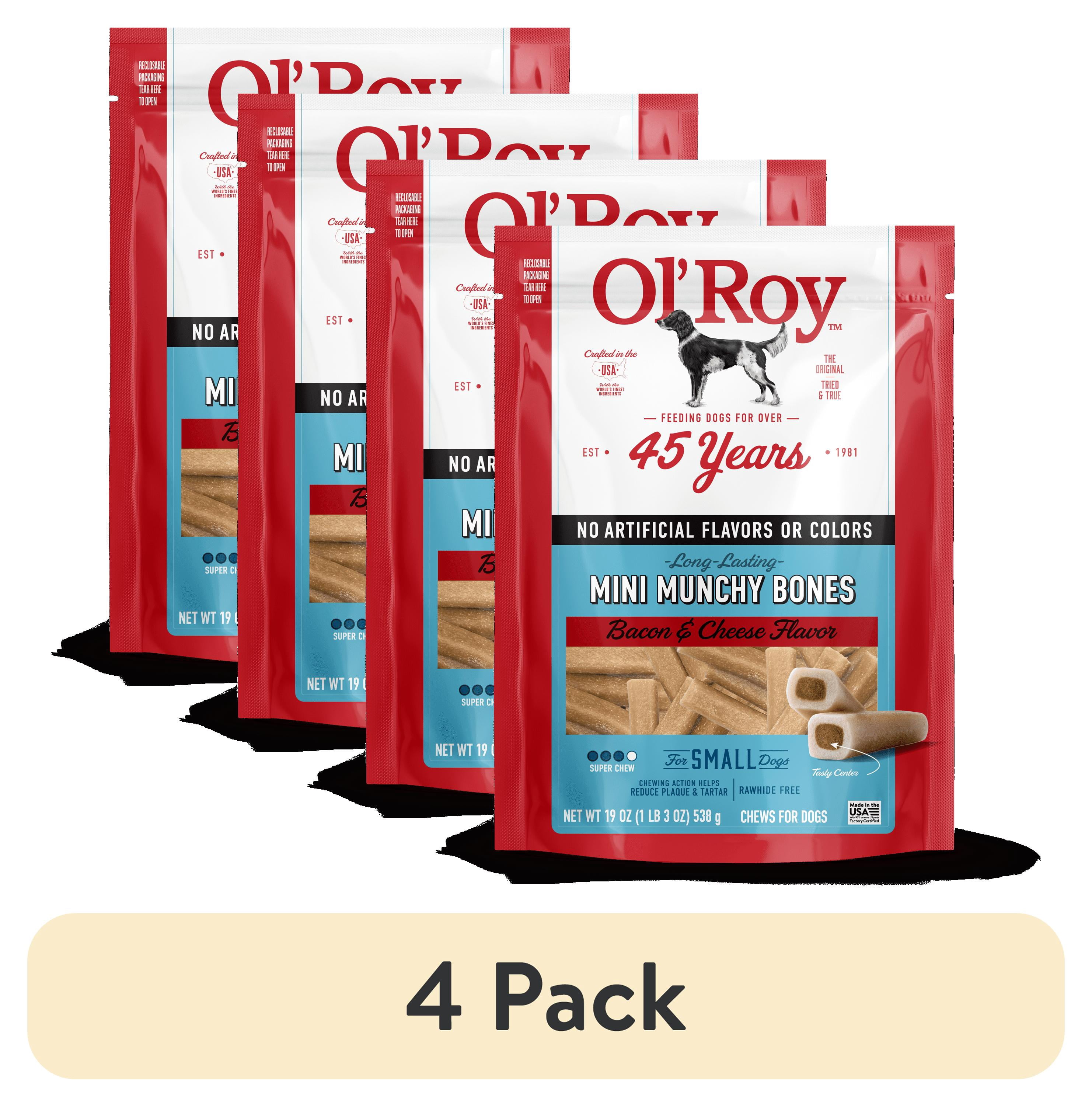 (4 pack) Ol' Roy Mini Munchy Bone Dog Treats, Bacon and Cheese Flavor, 19 oz