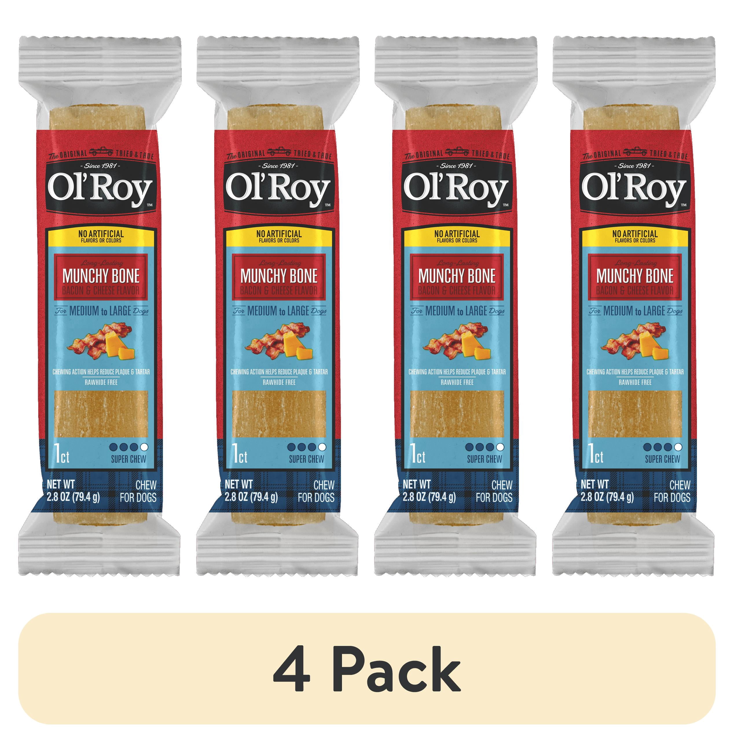 (4 pack) Ol' Roy Munchy Bone Dog Treats, Bacon and Cheese, 2.8 oz, 1 Count