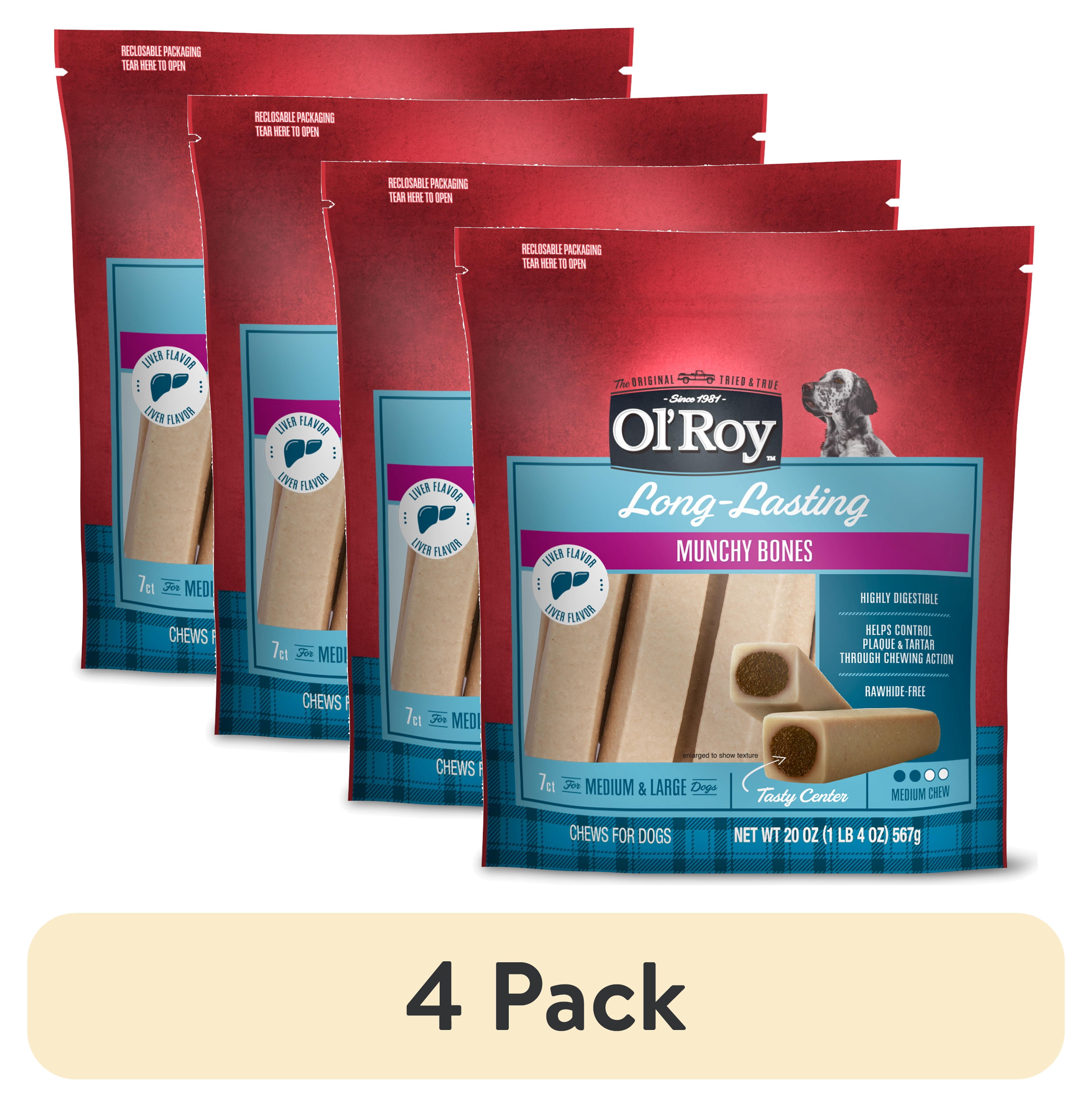 (4 pack) Ol' Roy Munchy Bone Dog Treats, Liver Flavor, 20 oz, 7 Count