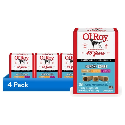 (4 pack) Ol' Roy Munchy Bone Dog Treats, Variety Pack, 60 oz, 21 Count
