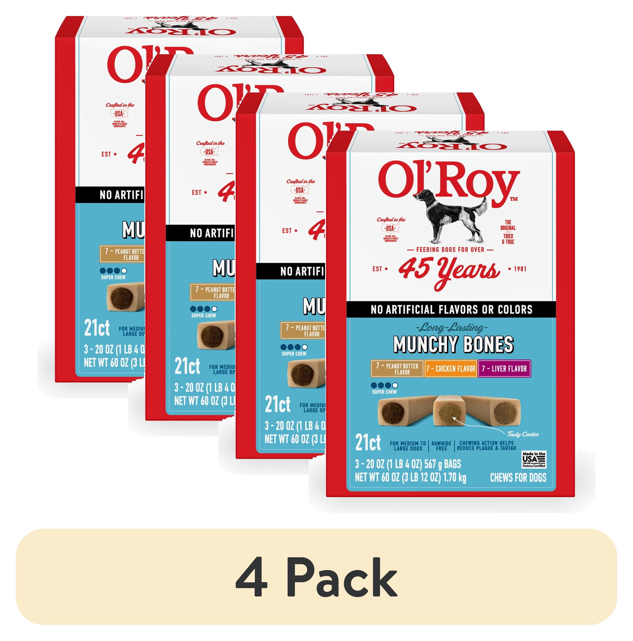 (4 pack) Ol' Roy Munchy Bone Dog Treats, Variety Pack, 60 oz, 21 Count