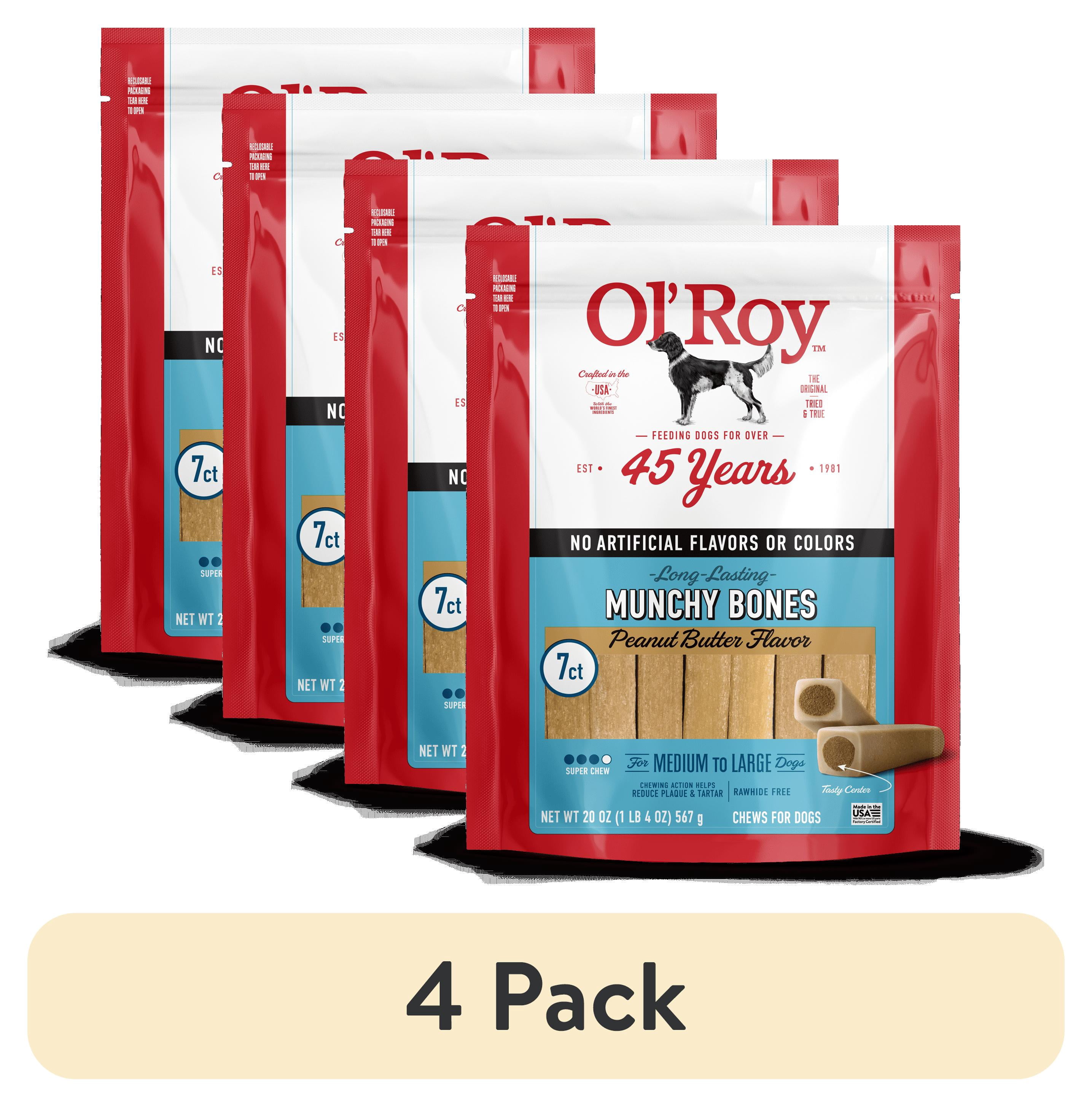 (4 pack) Ol' Roy Munchy Bone Dog Treats, Peanut Butter Flavor, 20 oz, 7 Count