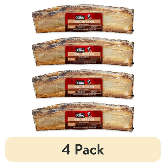 (4 pack) Ol' Roy Natural Beef Dry Rib Bone Chew for Dogs, 1 Count