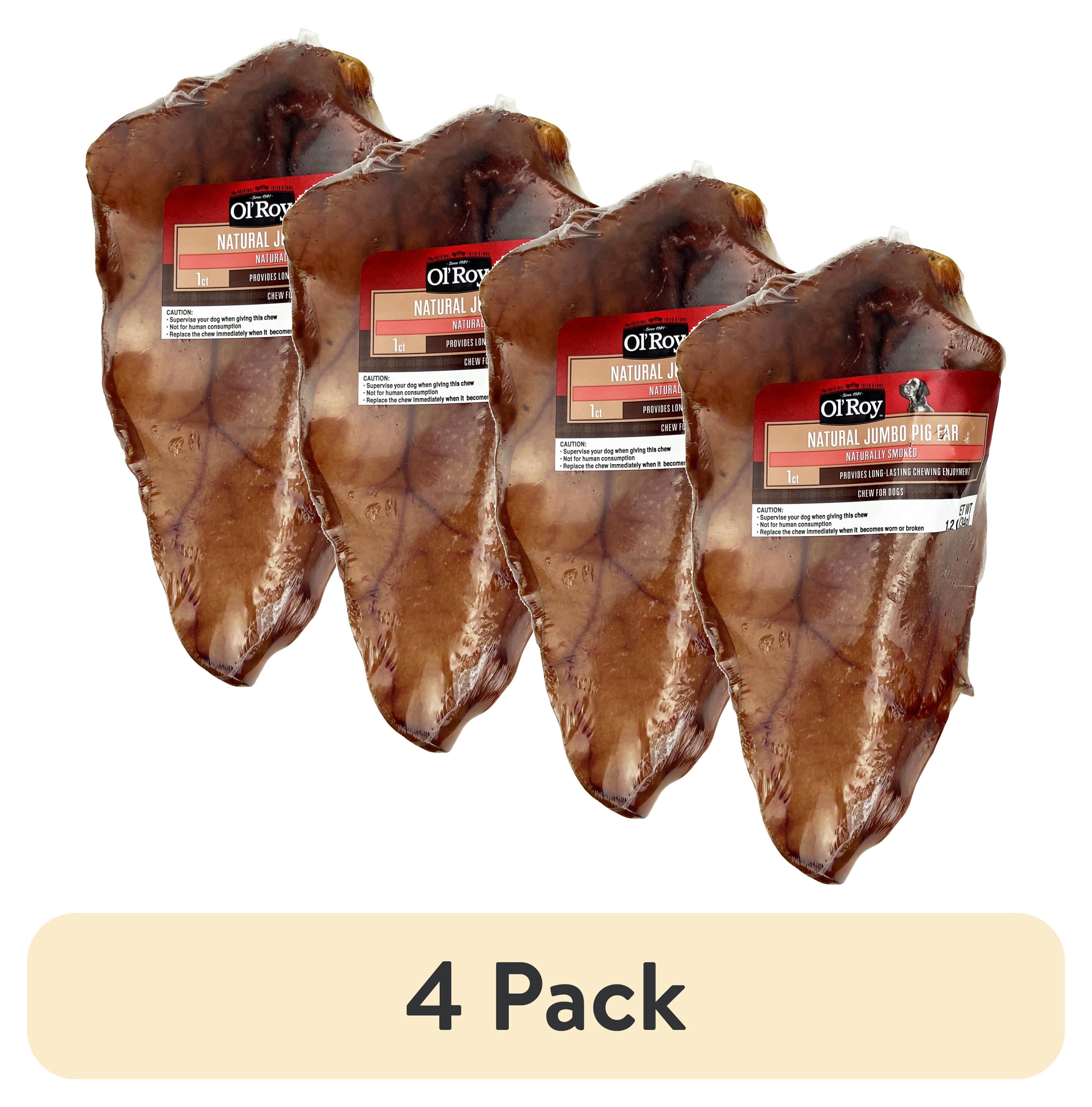 (4 pack) Ol' Roy Natural Jumbo Pig Ear Chew for Dogs, 1 Count