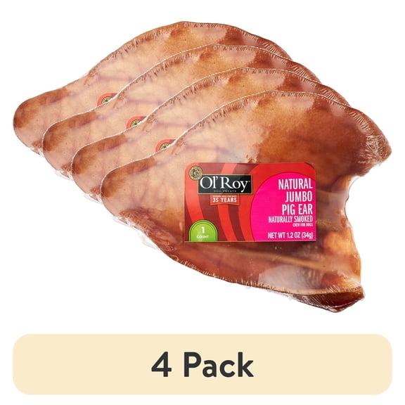 (4 pack) Ol' Roy Natural Jumbo Pig Ear Chew for Dogs