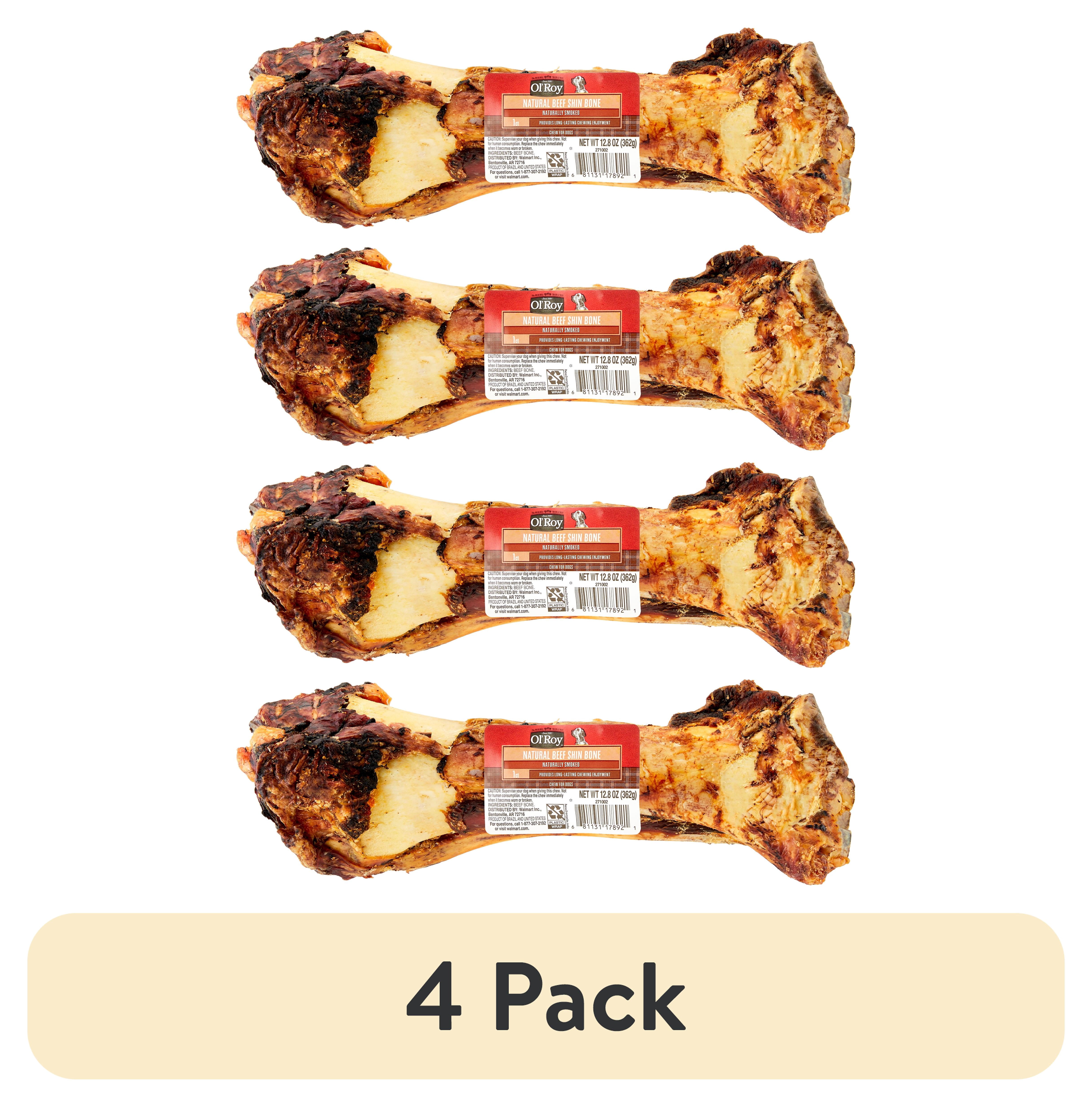 (4 pack) Ol’ Roy Naturally Smoked Beef Shin Bone Dog Chew, 12.8 oz