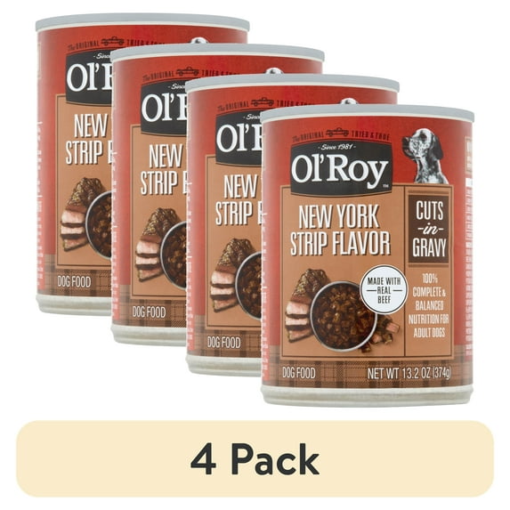 (4 pack) Ol' Roy New York Strip Flavor Cuts in Gravy Wet Dog Food, 13.2 oz Can
