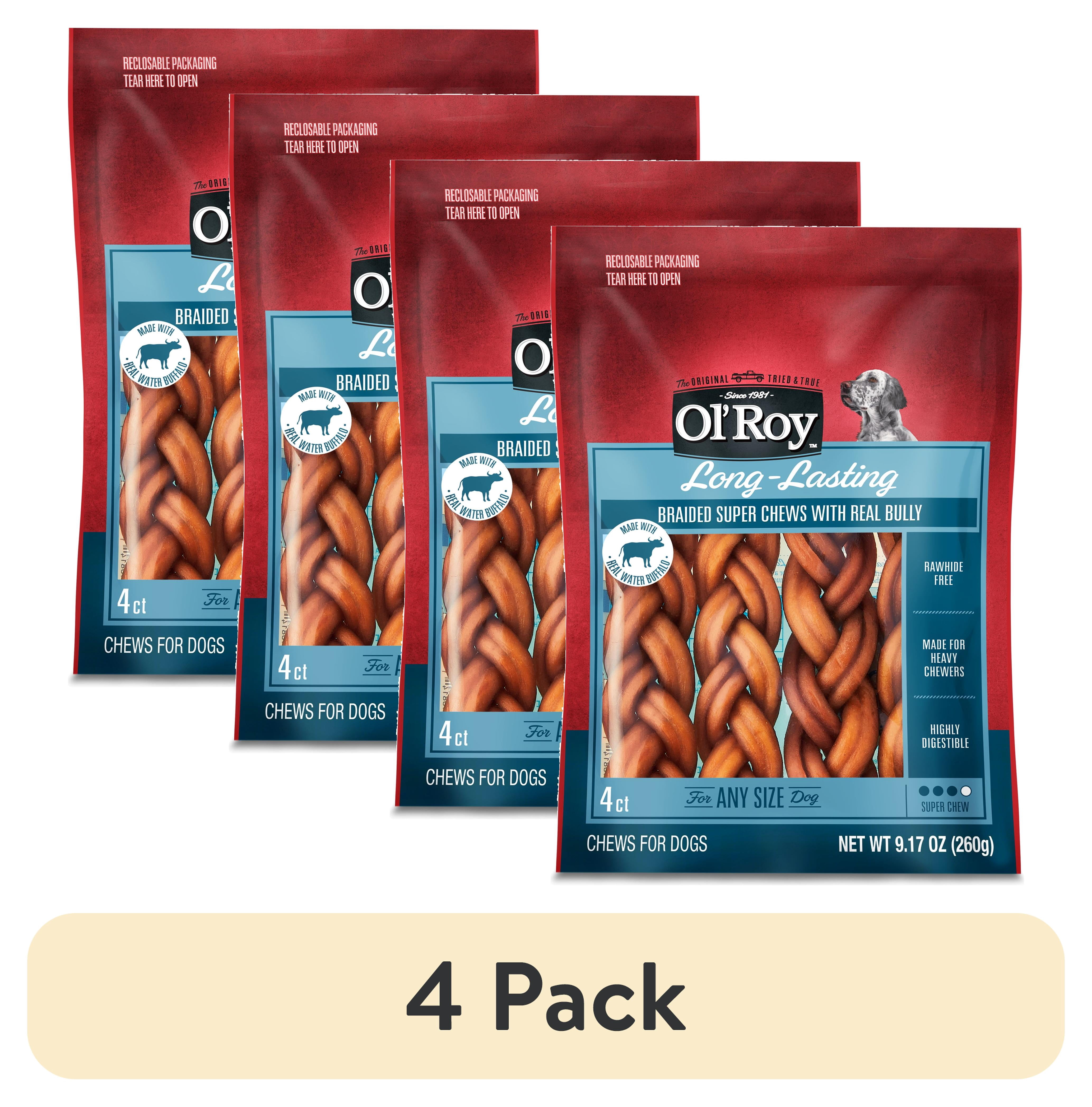 (4 pack) Ol' Roy Rawhide Free Braided Bully Alternative for Dogs, 9.17 oz, 4 Count