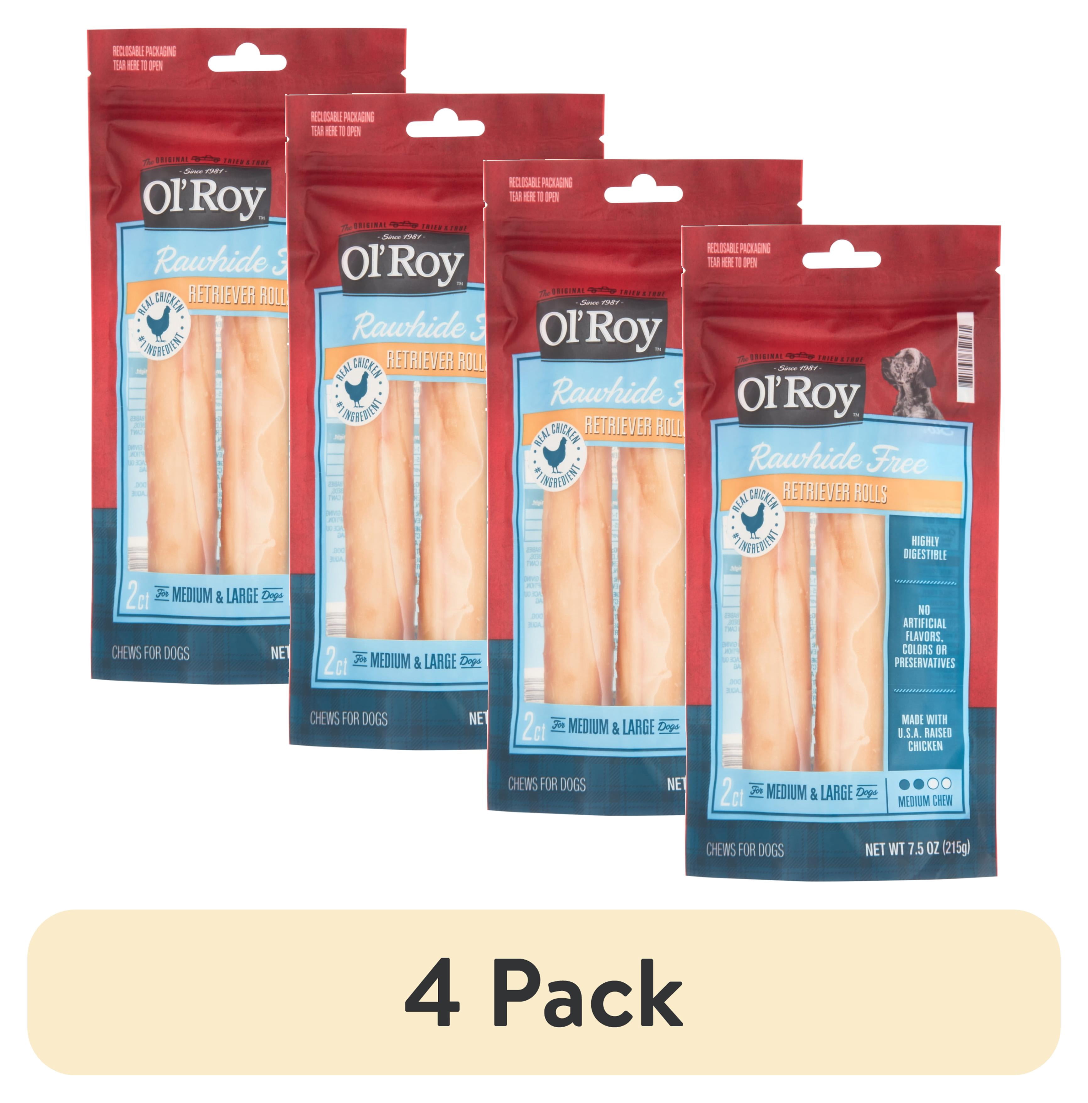 (4 pack) Ol' Roy Rawhide-Free Large Retriever Rolls, 7.5 oz, 2 Count